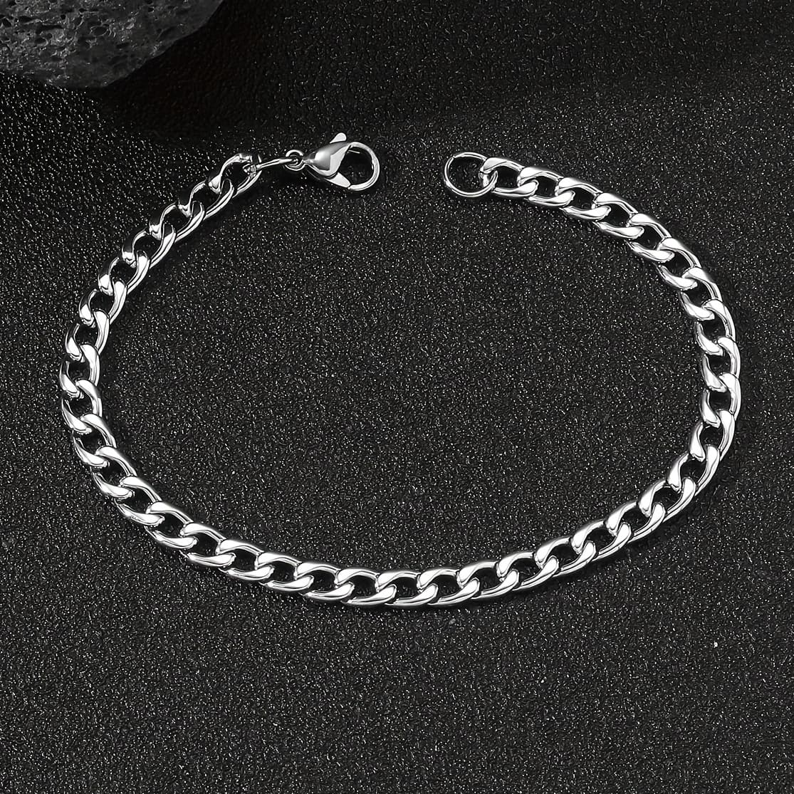 TEMU Men's Minimalist Stainless Steel Chain Bracelet, Hip-hop Style Jewelry