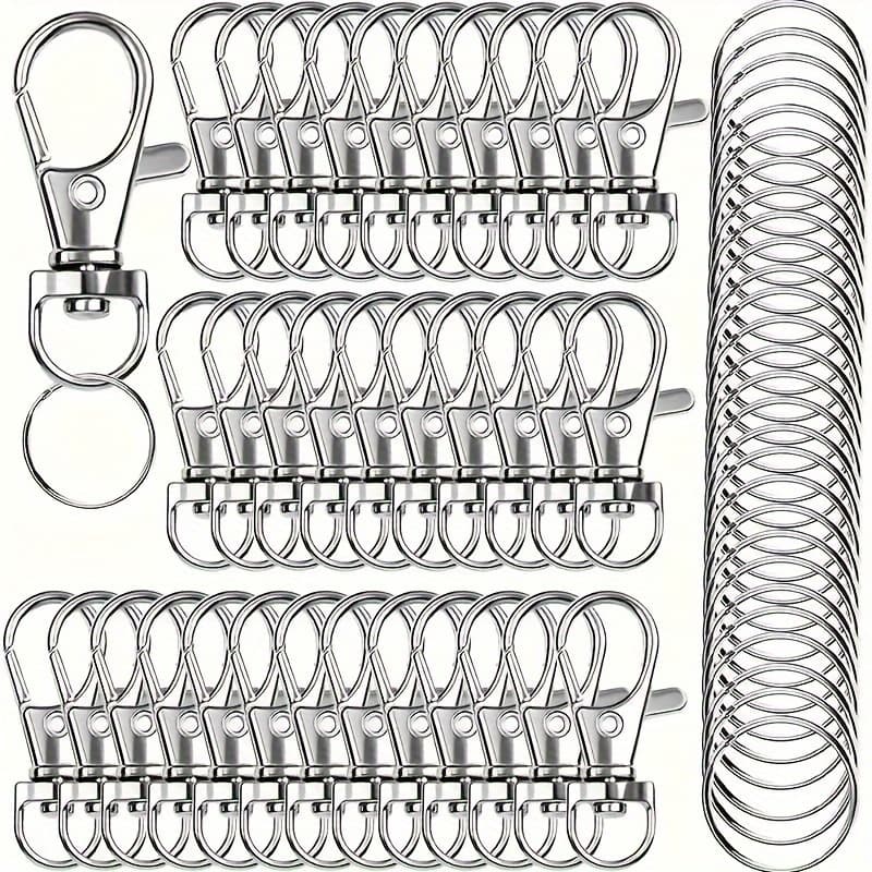 TEMU 50 Key Chain Hooks With Key Rings - Making Kit With 25 Metal Clips & 25 Individual Keychains, Perfect For Crafting Hanging Ropes & Jewelry , Jewelry Making Supplies