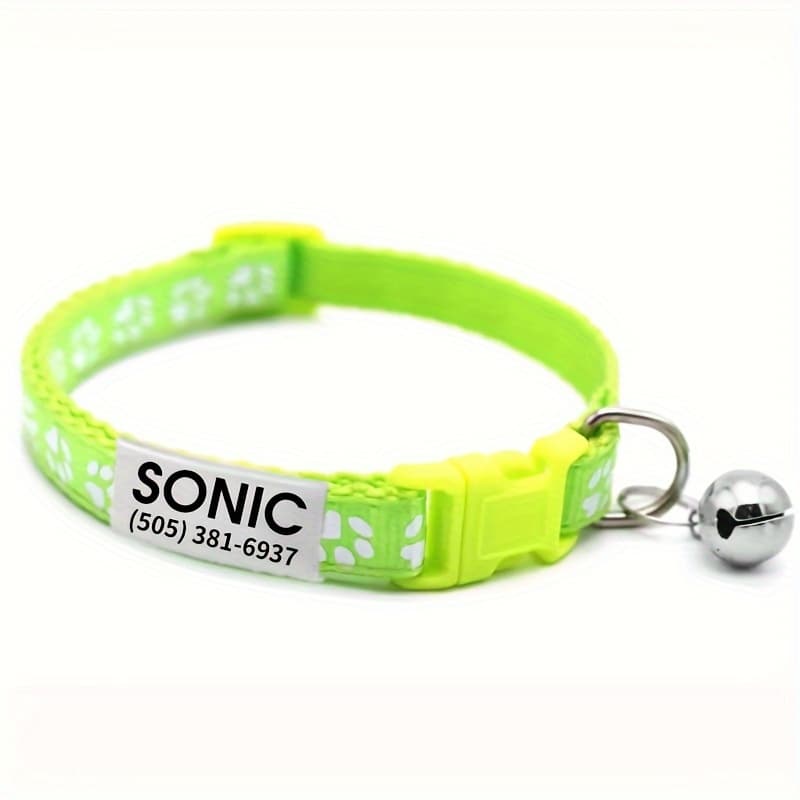TEMU Customizable Colorful Collars For Dogs And Cats Featuring A Paw Print Design, Along With Cat Id Tags - A Fashionable And Secure Personalized Pet Accessory, Ideal For Christmas Gifting