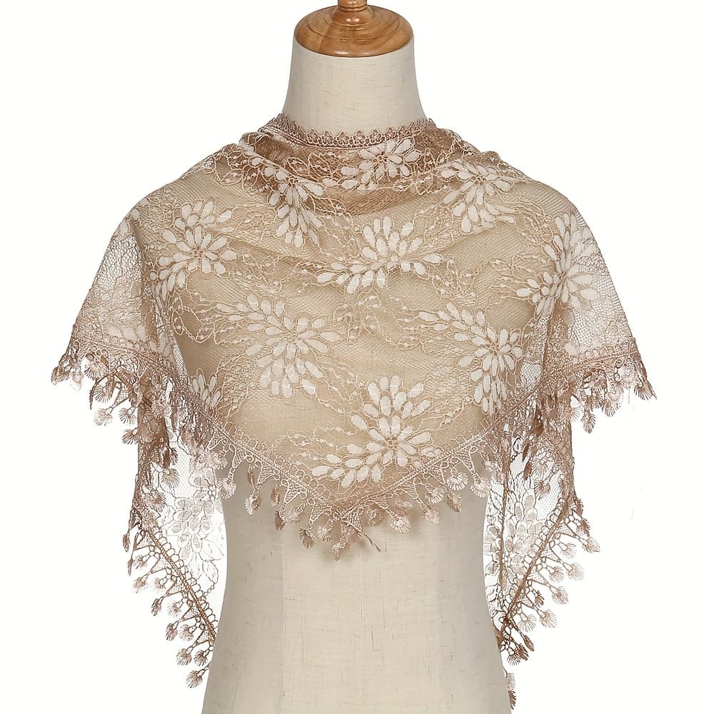 TEMU 1pc Women's Lace Hollow Embroidery Triangular Scarf Shawl Headscarf Turban Headwrap Bohemian Style Party Gathering Outfit Matching Sexy Sheer