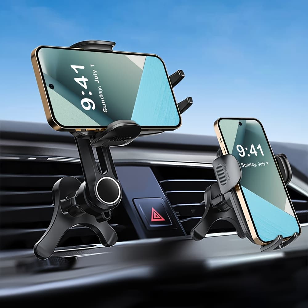 TEMU 2-in-1 Car Vent Phone Holder With Extension Arm - , Non-blocking Air Outlet Mount For 4-7" Smartphones, Abs Material