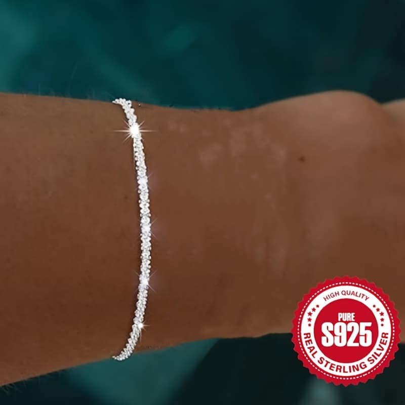 TEMU 1 S925 Silver, Women's Glitter Bracelet, Daily Versatile And Elegant Bracelet, Low Allergy