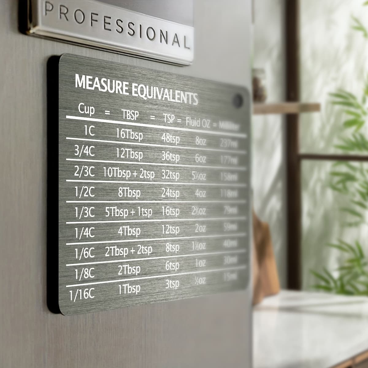TEMU 1pc Stainless Steel Fridge Magnet, With Magnetic Scale Plate, Common Unit Conversion Comparison Table 4.3in/3.3in