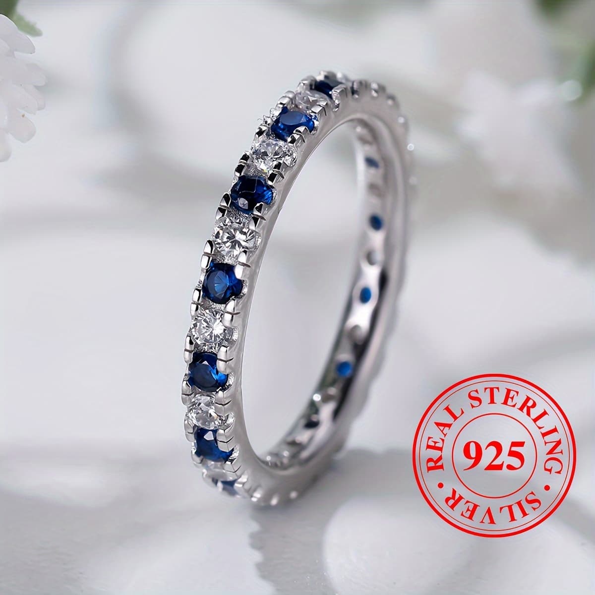 TEMU 925 Sterling Silver Ring Set With A Sparkling Circle Of Synthetic Zirconia, Symbolizing Beauty And Fashion, Suitable For Daily Wear And Party Accessories