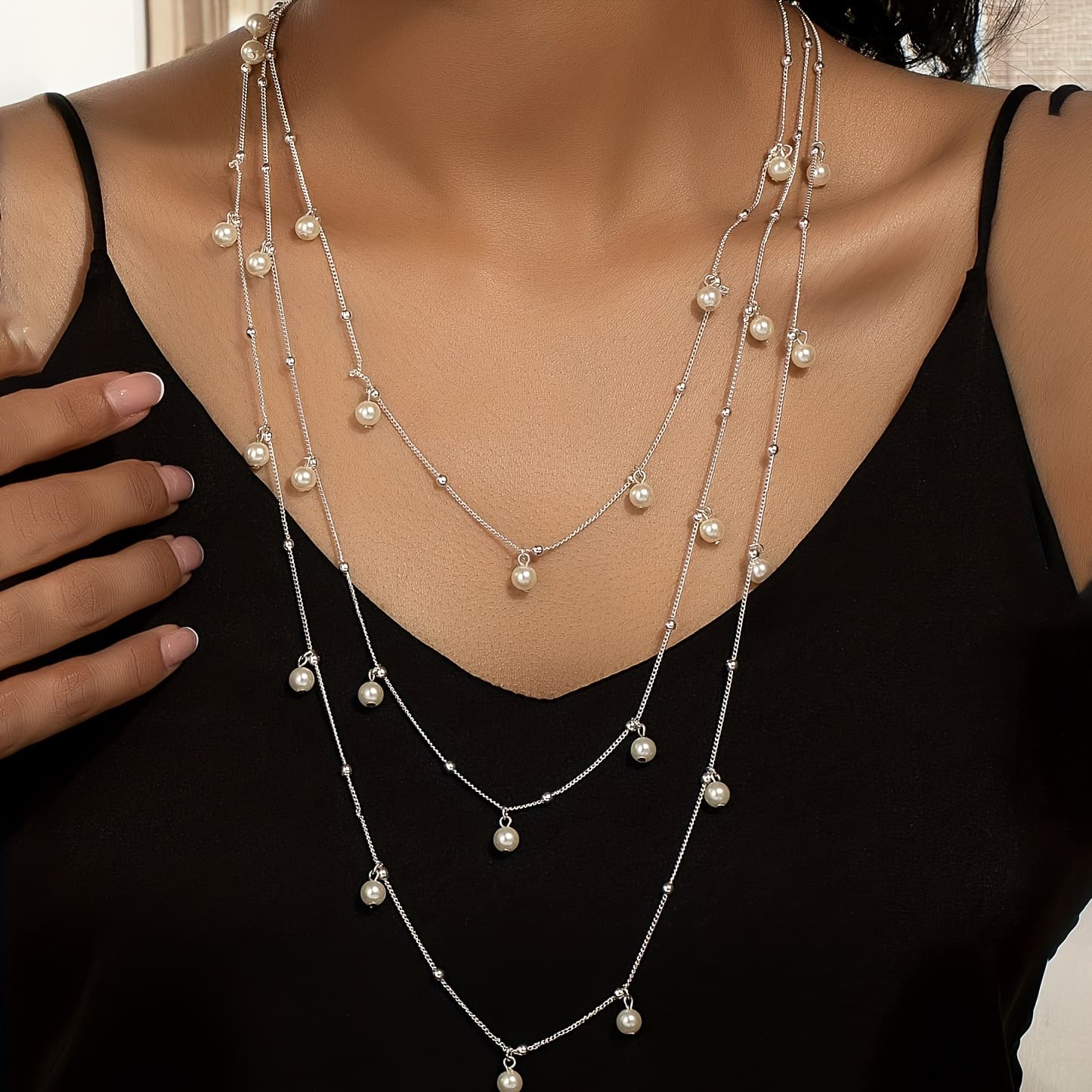 TEMU 1 Bohemian Elegant Fashion Synthetic Tassel Three-layer Women's Necklace For Banquet Wedding Wear