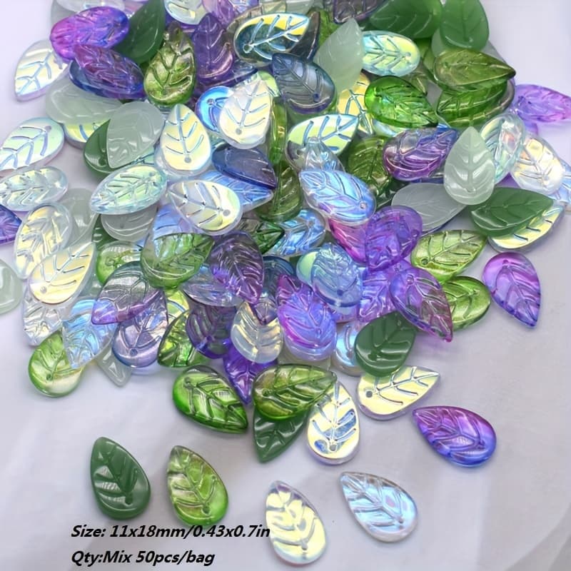 TEMU 50pcs 11x18mm For Jewelry Making Additions Earring Necklace Glass Beads Leaf Shape Czech Glazed Leaves Pendant