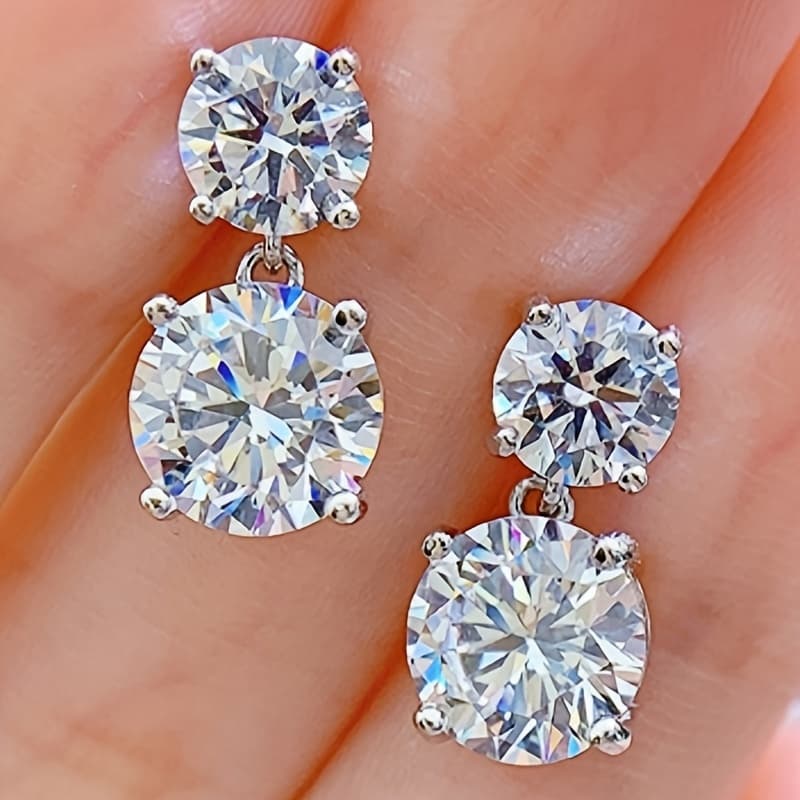 TEMU Elegant Engagement And Wedding Round Zirconia Pendant Earrings For Ladies To Wear At Parties And For A Fashionable Look