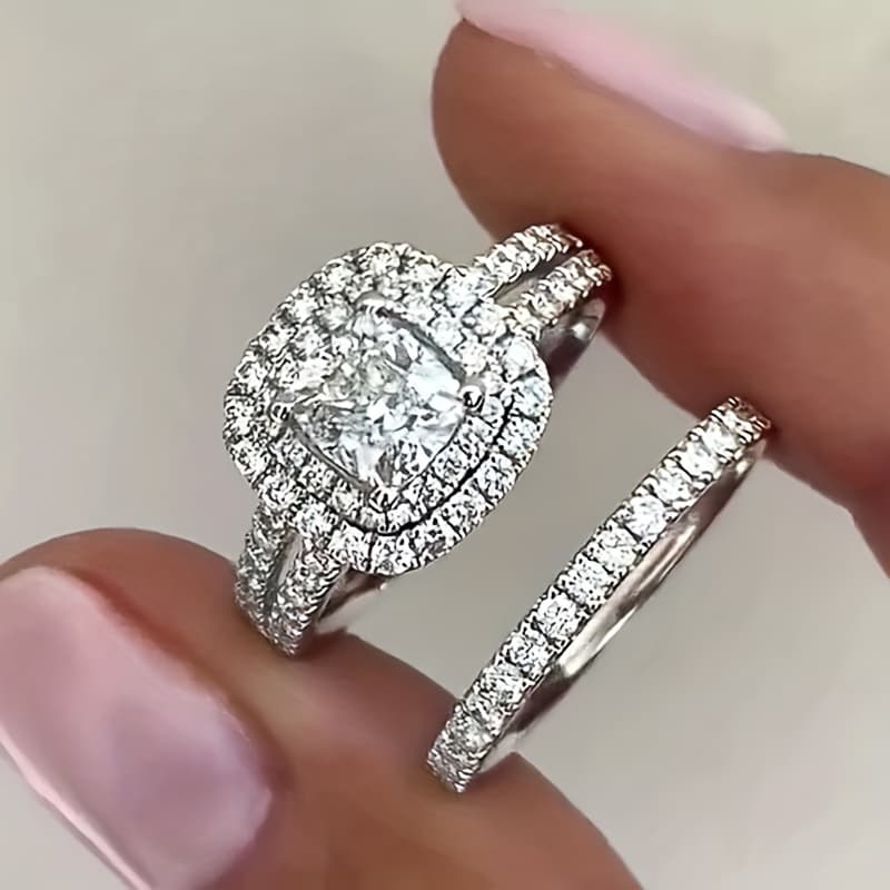 TEMU 2pcs Elegant Stacking Rings Micro Shining Zirconia Classic Design Engagement / Wedding Ring Evening Party Decor