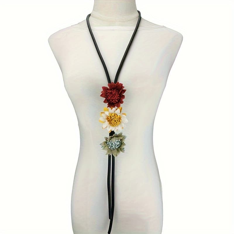 TEMU Bohemian Ethnic Women's Long Necklace - Pu Leather Choker With Vibrant , Black Strands & Colorful For Everyday & Party Jewelry, Wear