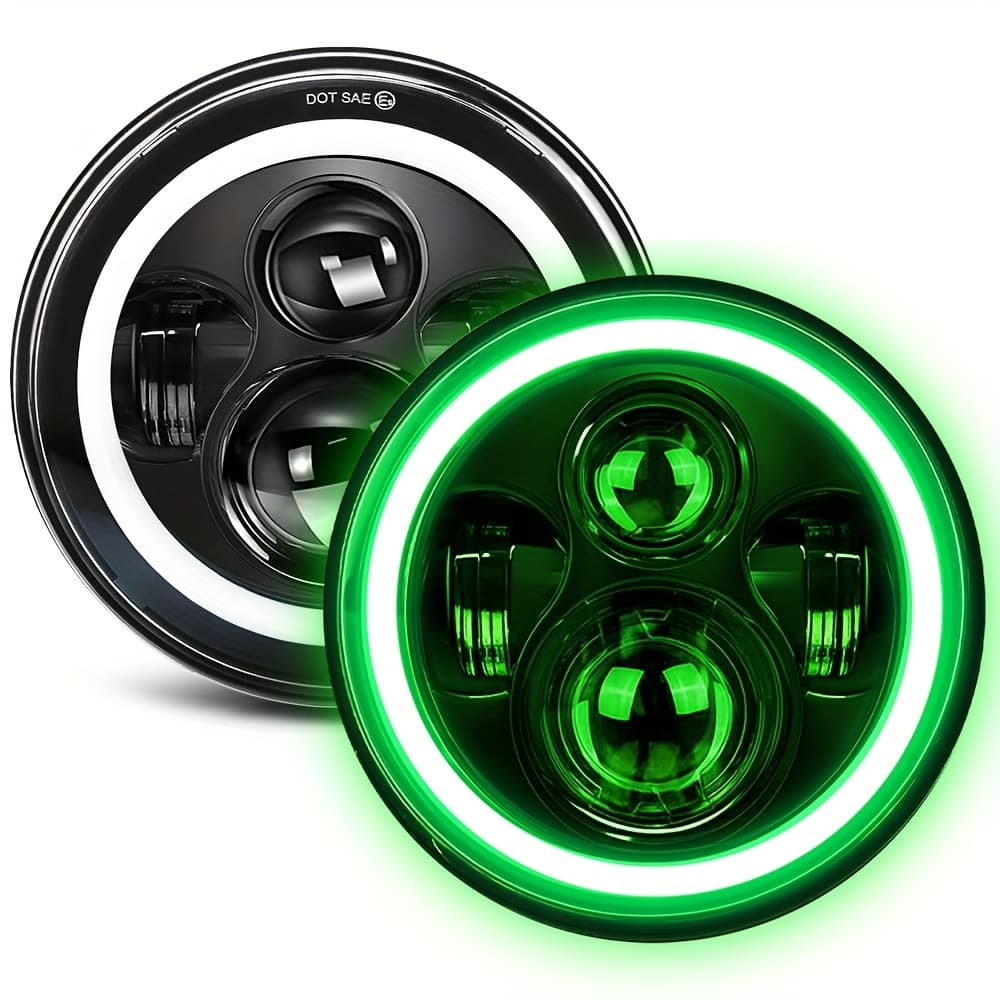 TEMU 2pcs 7 Inch Round Led Headlight With Clourful Drl And Amber/blue/green/red/pink Turn Signal, High/low Beam Approved For For Wrangler Jk Tj Cj
