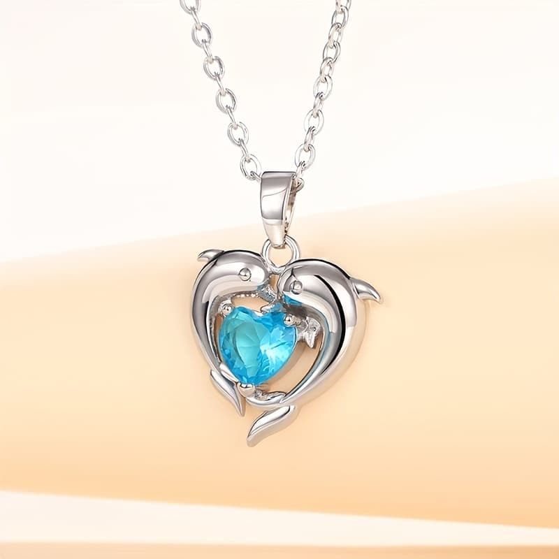 TEMU Simple Dolphin Embrace Blue Synthetic -sapphire Necklace For, Daily Gift