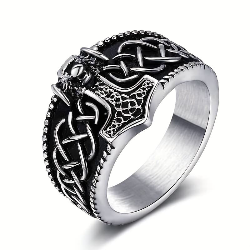 TEMU Vintage Thor's Hammer Ring - Steel, Men's Fashion Amulet Jewelry