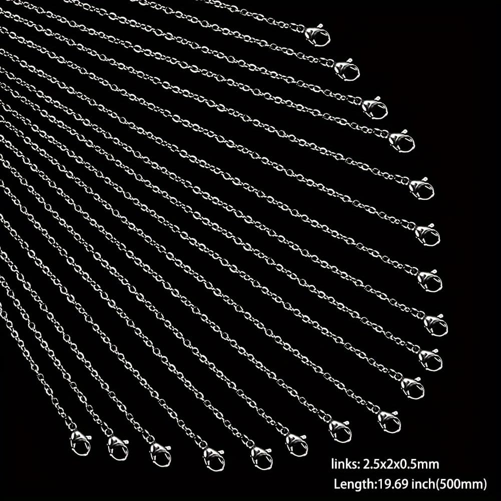 TEMU 20pcs 304 Stainless Steel Necklace, Cable Chains Wth Lobster Clasps For Jewelry Making Chains 450-600mm