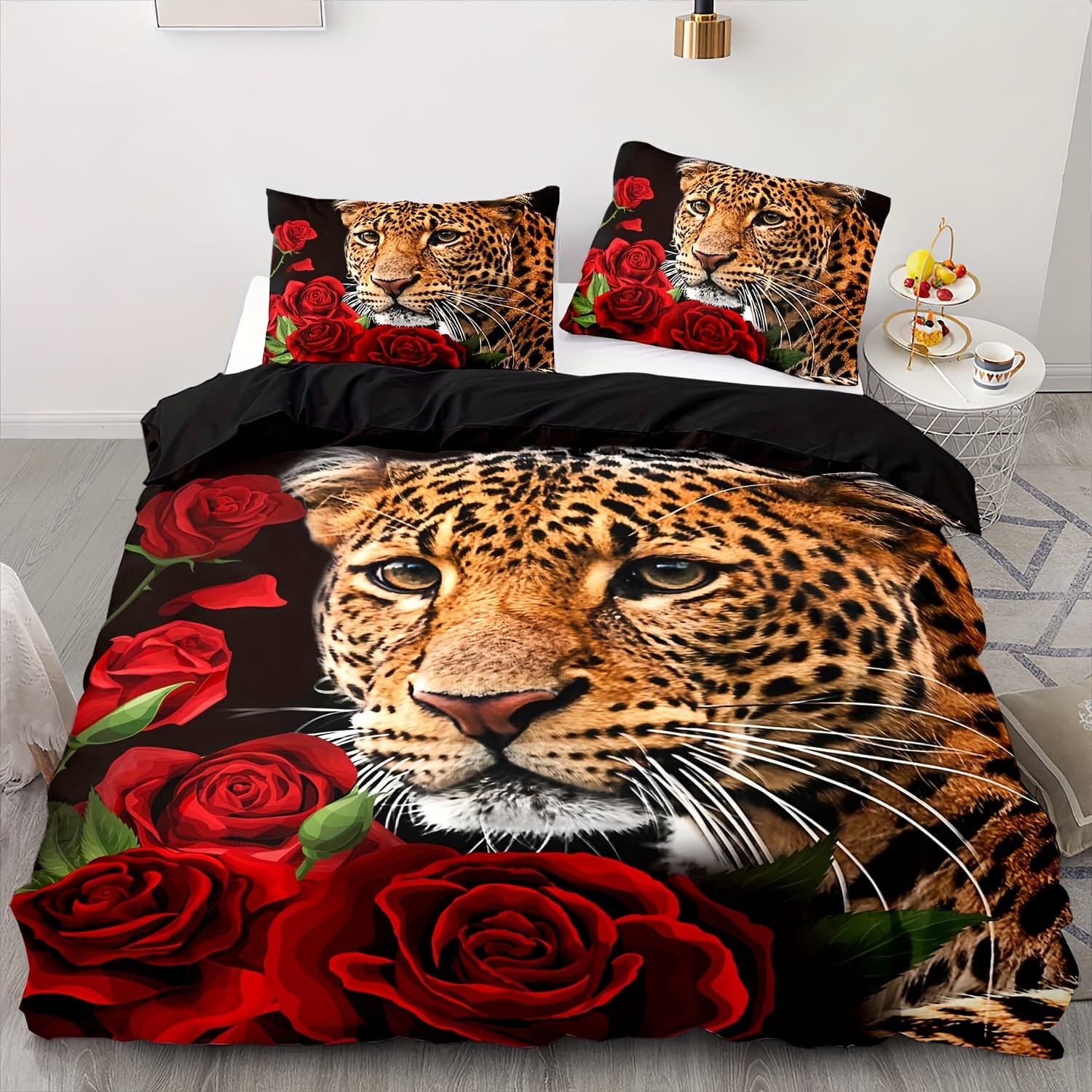 TEMU 3pcs Duvet Cover Set, Rose Leopard Print Bedding, Leopard Print Duvet Cover Set, Leopard Print Bed Set, , Duvet Cover Set, Bedding (1*duvet Cover + 2*pillowcase, Core Not Included)