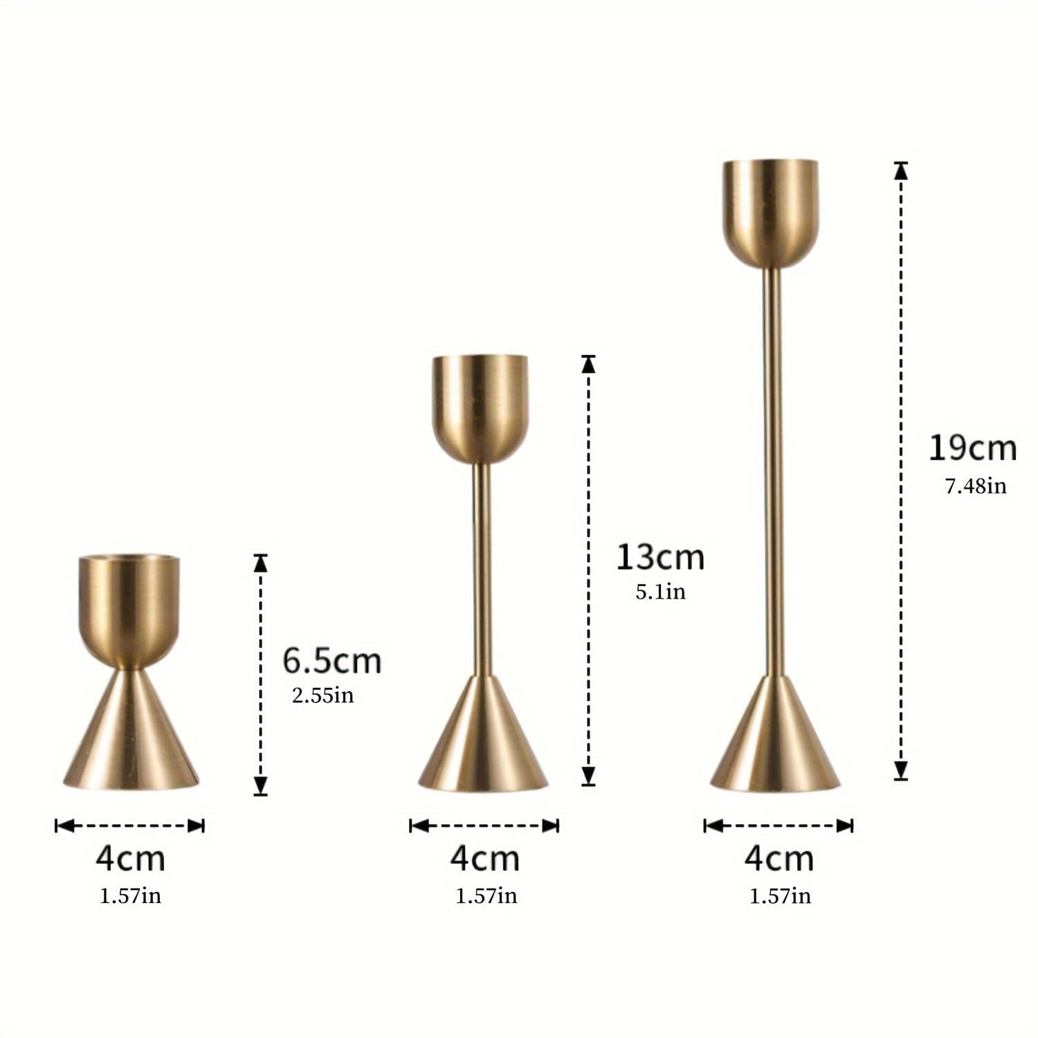 TEMU Set Of 3 Copper Color-plated Candlestick U-shaped Head Conical Base Zt321