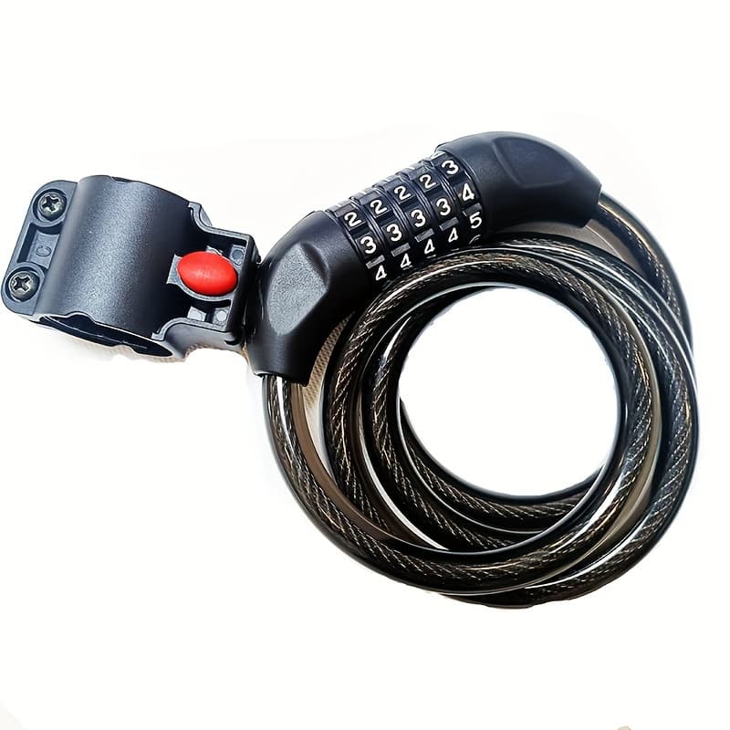 TEMU A Five-digit Password Lock For Bicycles With A Diameter Of 12mm And A Length Of 120cm. Suitable For Bicycles, Kayaks, Motorcycles, Skateboards, Paddleboards, Outdoor Equipment, Etc.