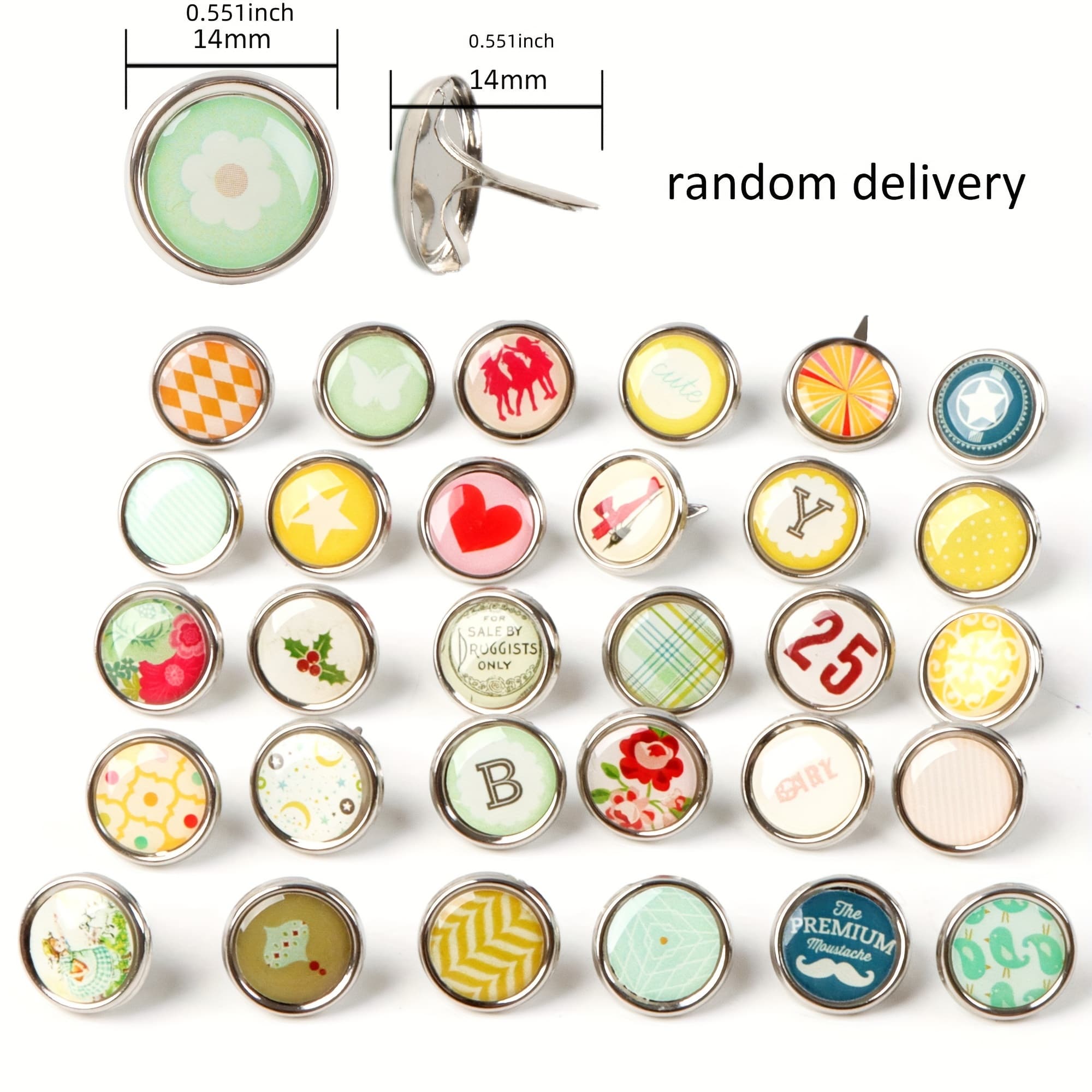 TEMU 20pcs Assorted Mini Metal Paper Fasteners - Vibrant Round Brads With Floral, Animal, And Text Designs For Scrapbooking & Diy Crafts, Durable Iron Construction, Scrapbooking Supplies