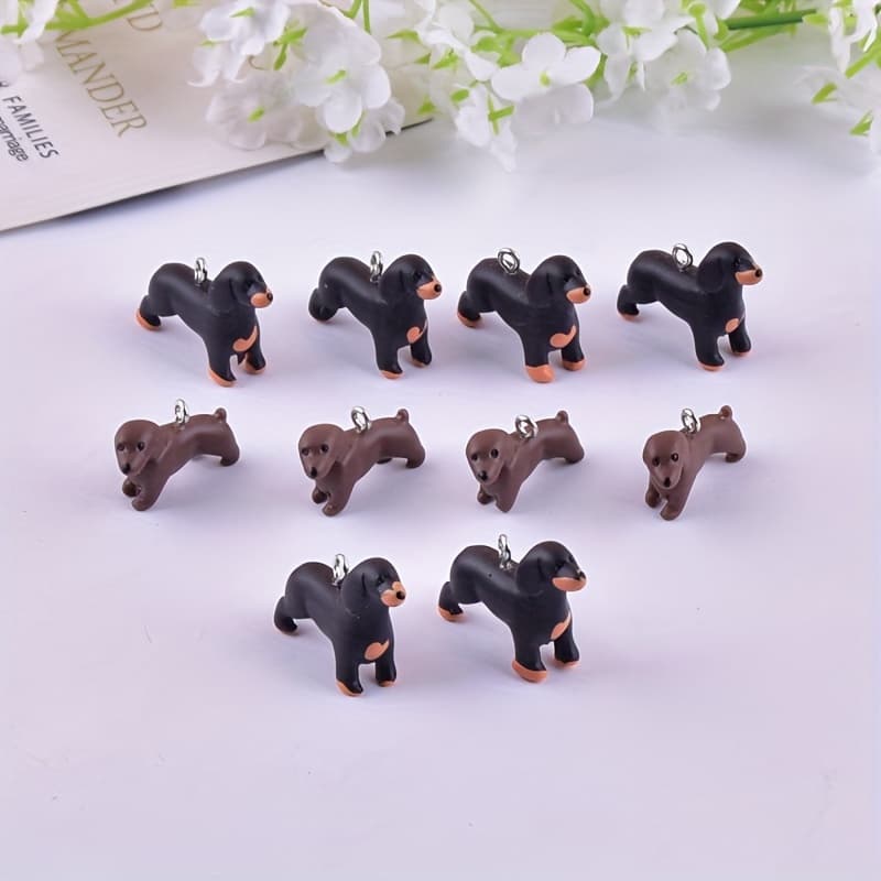 TEMU 10pcs Black Coffee Color Small Dog 3d Fun Animal Resin Diy Pendant Earrings Necklace Accessories