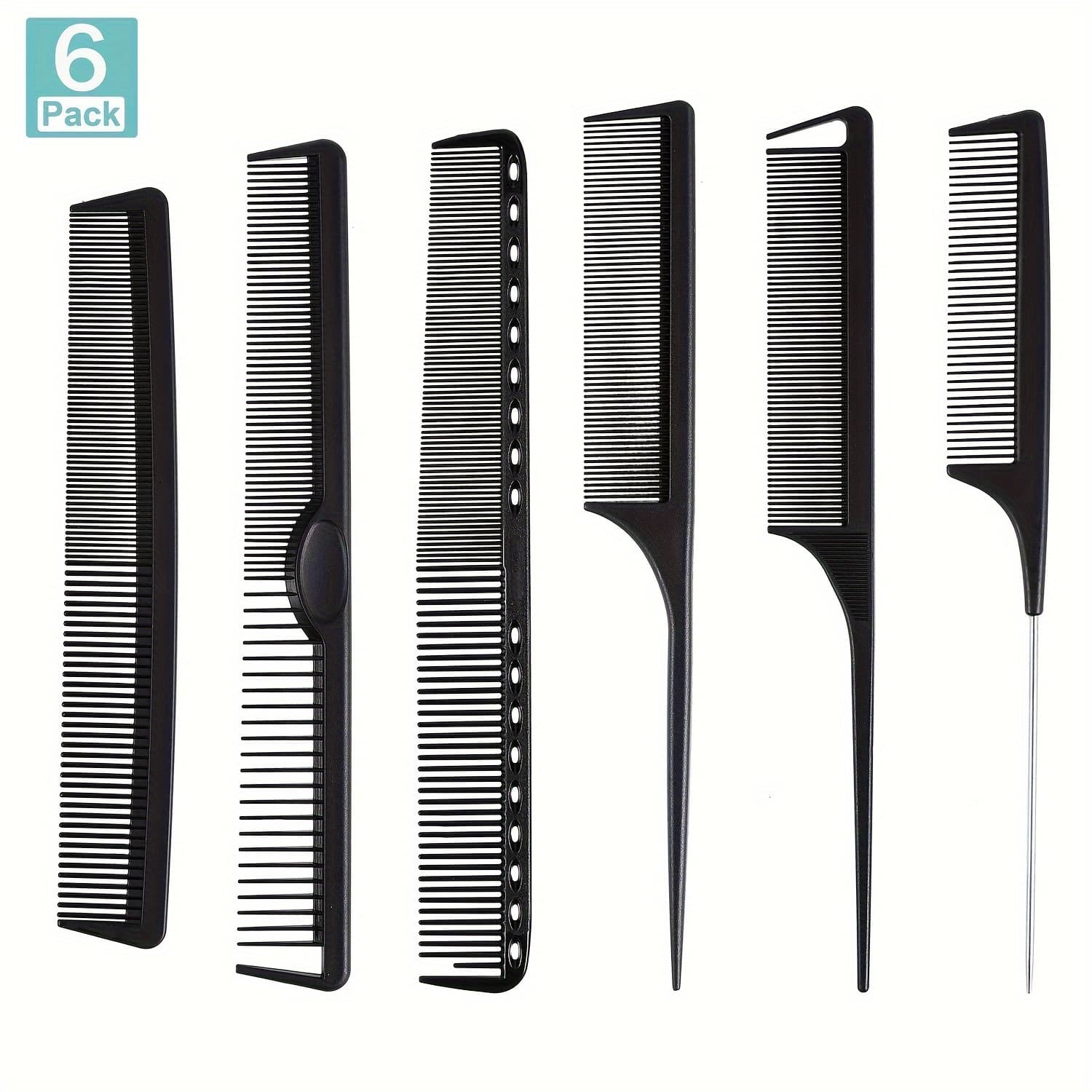 TEMU Set Of 6 Carbon Fiber Hair Combs, Versatile Styling And Grooming Comb, Anti-static And Heat-resistant Hairdressing Comb, Fine And Wide Tooth Barber Comb, Rat Tail Comb