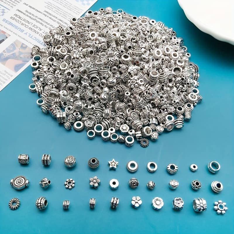 TEMU [200 Antique Spacer Beads] 100 Mixed Antique Silvery Spacer Beads | Diy Necklace Bracelet Ring Jewelry Accessories | Loose Bead Materials
