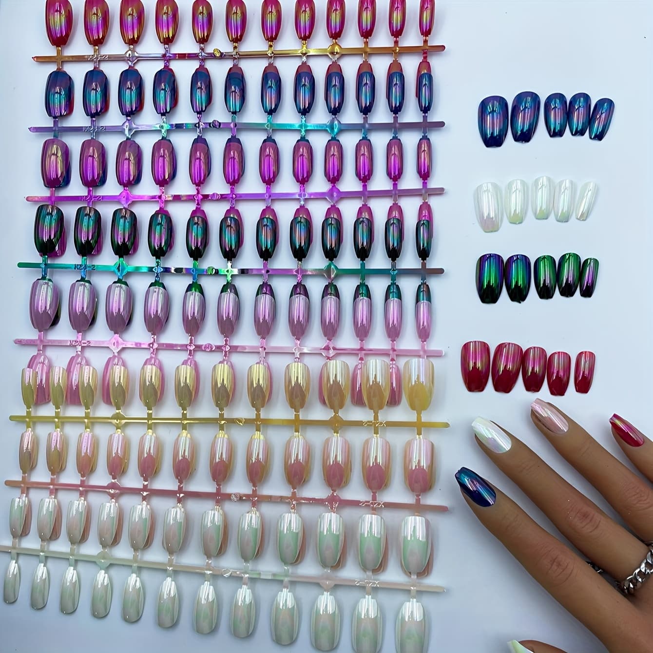TEMU Nail Art Set - 8 Vibrant Colors, Short T-shaped Ballet Press-on Nails With Iridescent Finish, Mixed Shades For Stage Looks