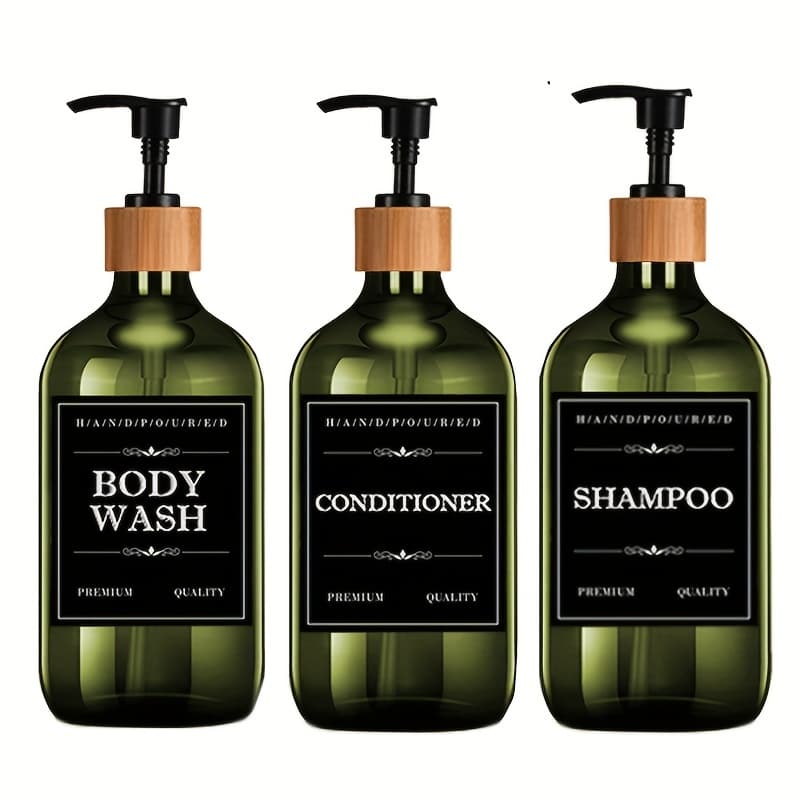 TEMU Set Of 3 Bathroom Dispensers, Shampoo Dispenser, Shower Gel Bottle, Shampoo And Conditioner Bottles, Lotion Pump Bottle (includes Labels)