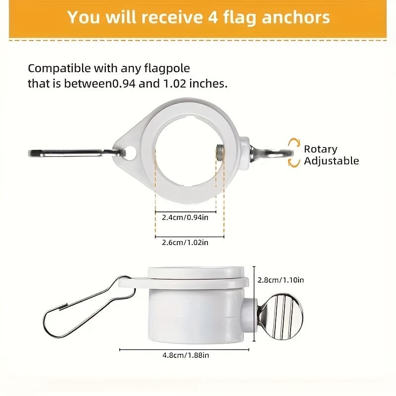 TEMU 1 Pair, Non Flagpole Installation Ring Clip - Rotating Flagpole Installation Ring With Metal Degree Free Rotation Adjustable Fastener (white 1 Inch)