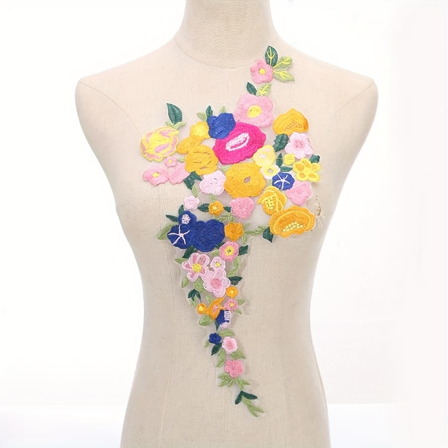 TEMU A Colorful Yellow Water-soluble Embroidered Cloth Patch Applique Wedding Dress Additions