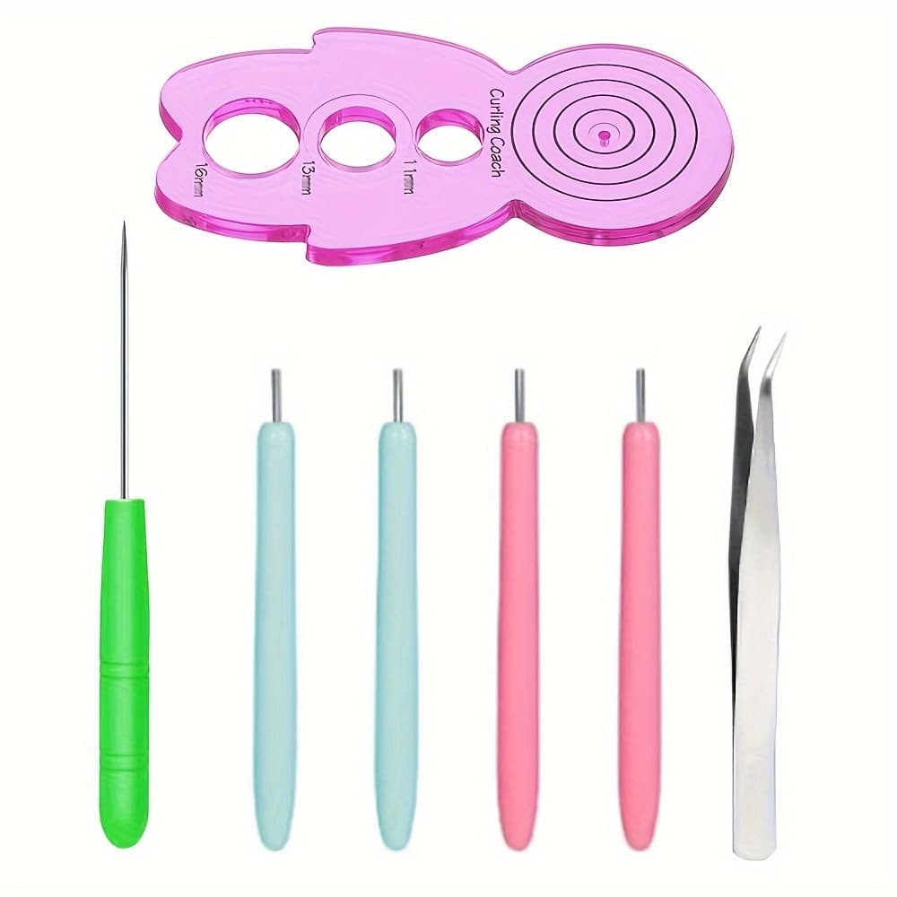 TEMU 7pcs/set Paper Quilling Tools Slotted Kit, Different Sizes Rolling Curling Quilling Needle Cardmaking Set