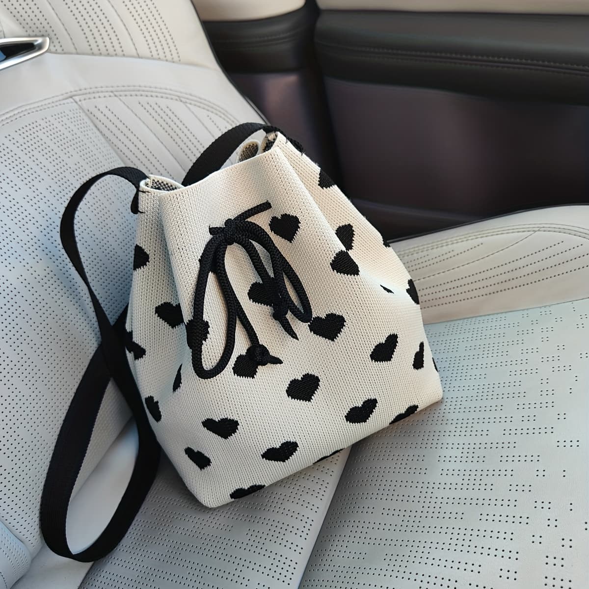 TEMU Crossbody Bag-simple Heart Shaped Pattern Bucket Bag, Drawstring All-match Handbag For Women, Classic Women's Bag