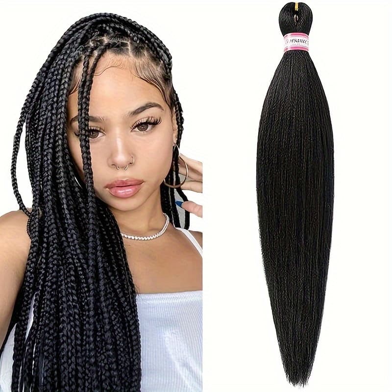 TEMU 26-inch Pre-stretched Braided Hair Extensions, 1 Synthetic , Easy To Work With Crochet Hair, Water Setting, Professional Soft Straight Texture