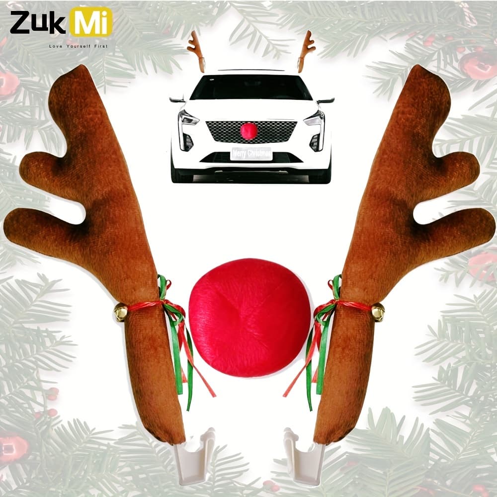 TEMU Car Reindeer Antlers And Nose - Window And Grille Reindeer Christmas Costume - Auto Additions Decoration Kit