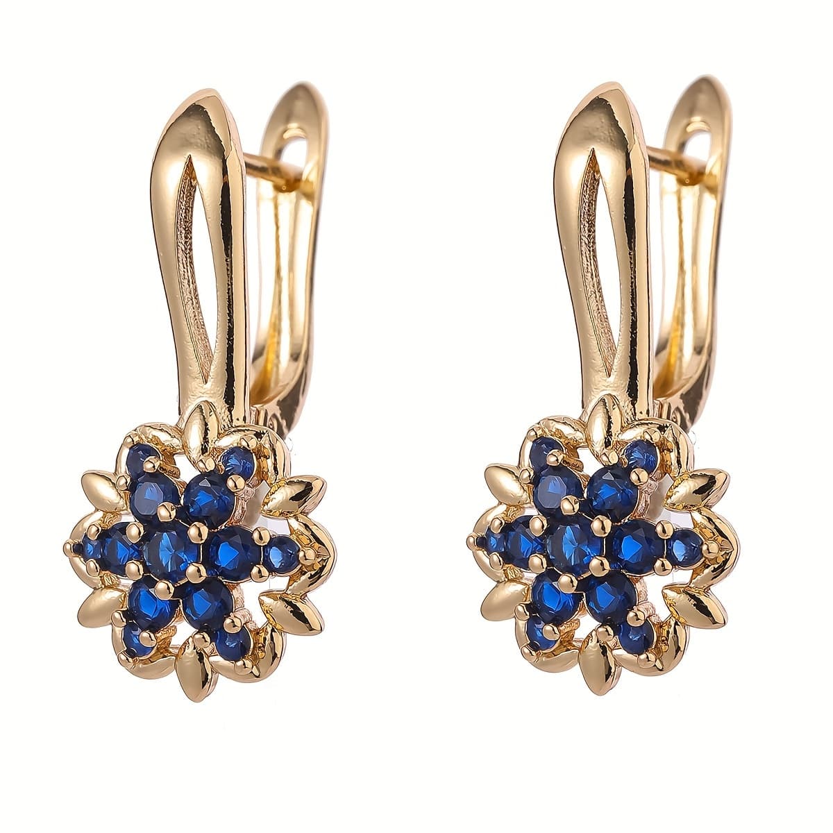 TEMU A Pair Of Zirconia Flower Earrings With English Lock | Fashionable And Versatile Women's Earrings, 14k Golden Plated, Copper Post, Synthetic Cubic Zirconia