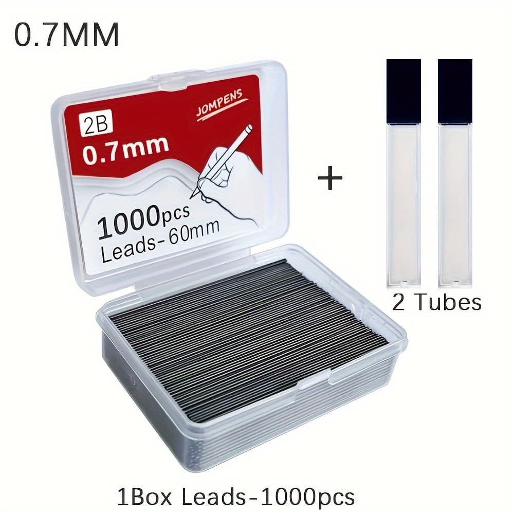 TEMU 700/1000pcs Mechanical Pencil Lead 0.5 0.7 0.9mm 2b 60mm Art Drawing Automatic Pencil Replaceable Refills With 2 Tubes Stationery