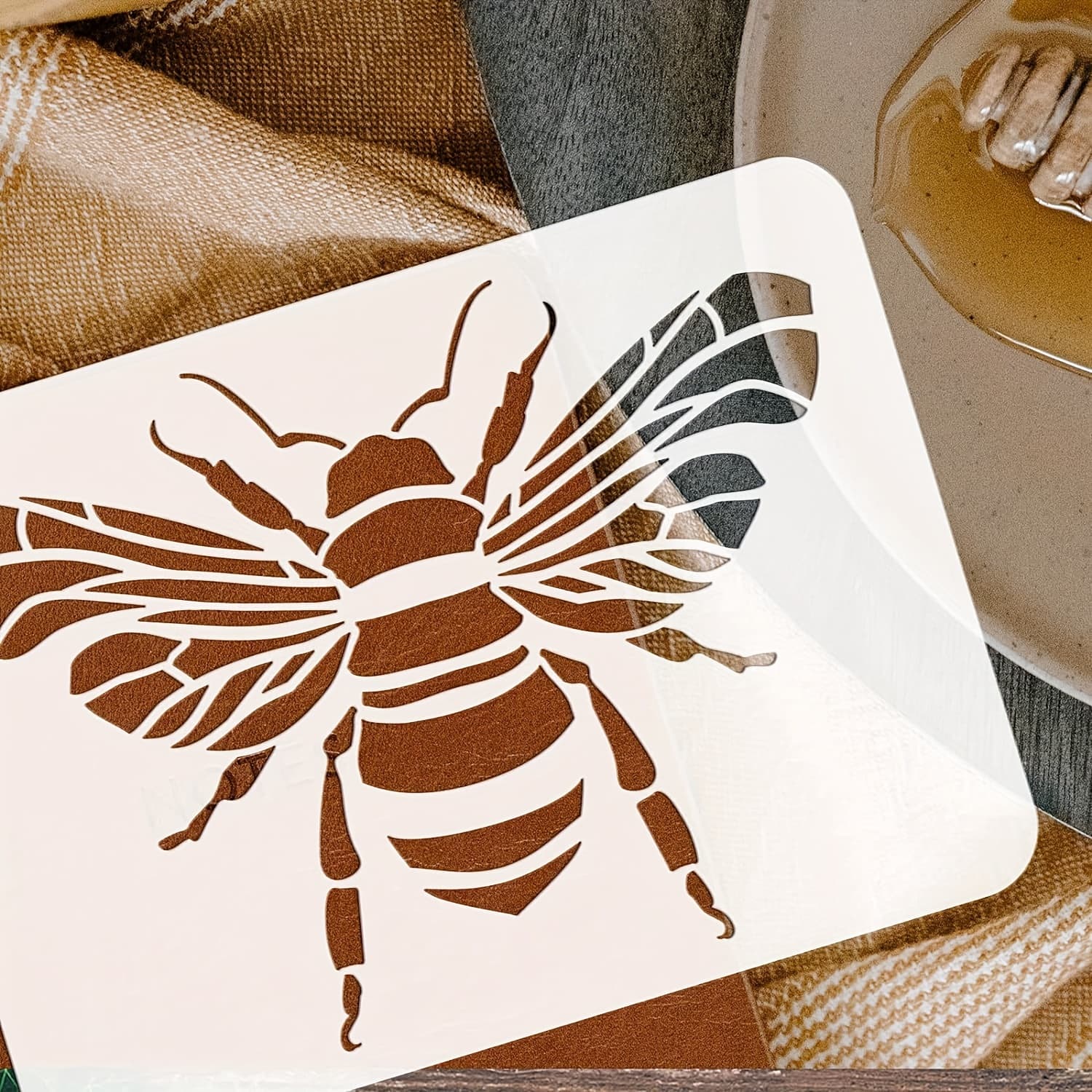 TEMU 1pc Reusable Stencil For Diy Crafts – 8.3x11.7 Inch Pet Plastic Painting Template With Bee Pattern For Wood, Tile, Floor, Furniture & , Bees For Crafts