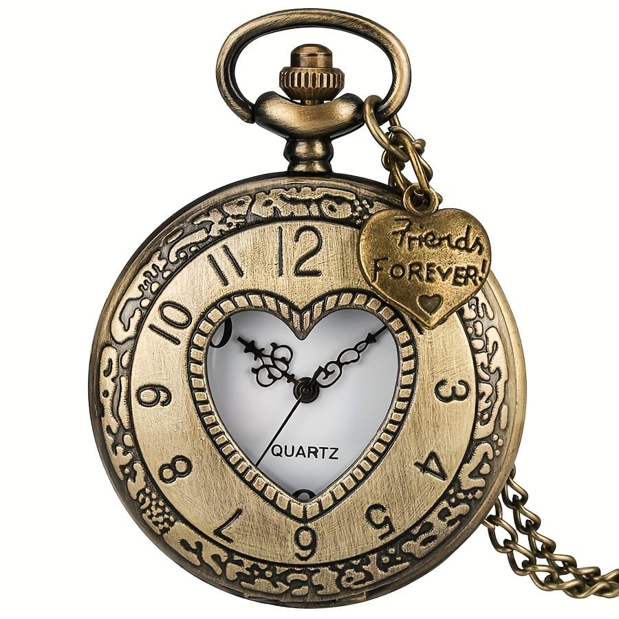 TEMU Sister Quartz Pocket Watch Vintage Heart Necklace Watch Gift For Sister Bestie Best Friend Bff