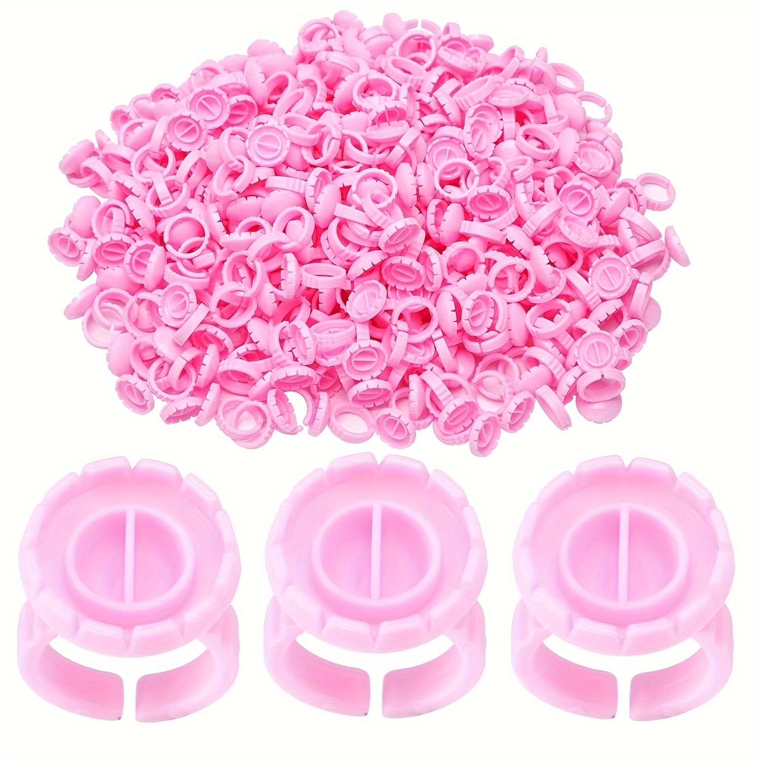 TEMU Round Ring - 300pcs, Hypoallergenic Flower-shaped Eyelash Glue Ring Cups, Plastic Containers For Tattoo Pigments, Makeup For Lash Extensions, Requires No Electricity Or Batteries