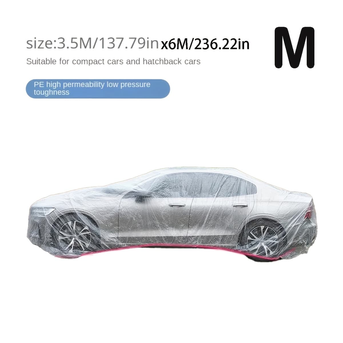 TEMU 1pc Clear Pe Car Cover - Fit, Full Vehicle Protection , Rain, And Dust, Easy-to-use Disposable Auto Cover With Strong Adhesive Tape, Convenient Portable Design