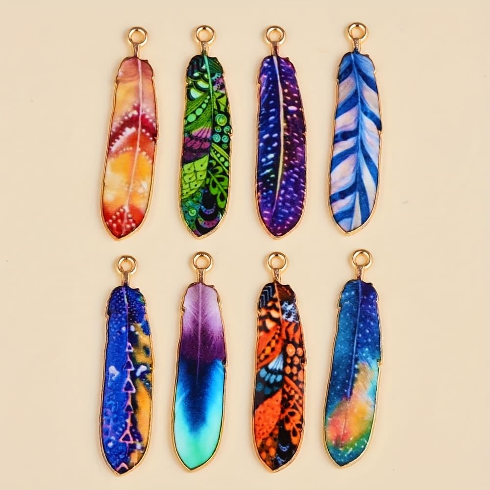 TEMU 10/12/20pcs Bohemian Ethnic Style Charms Colorful Enamel Feather Alloy Pendant For Women's Diy Earrings Jewelry Craft Alloy Accessorie