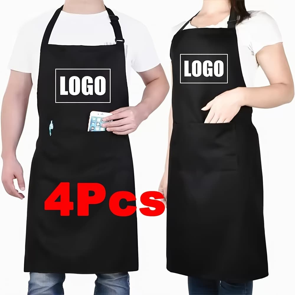 TEMU 2/4 Customizable Large Aprons With Logo And Signature- Durable Polyester Blend, Adjustable Neck And Waist, Perfect For And Baking Enthusiasts, Kitchen Apron