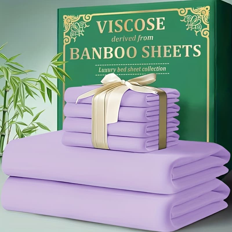TEMU 3/4pcs Bamboo Cooling Sheet Set - 2000tc Breathable & Skin-friendly Bed Sheets, Flat Sheet And 2 Pillowcases - Super Soft, Wrinkle Free