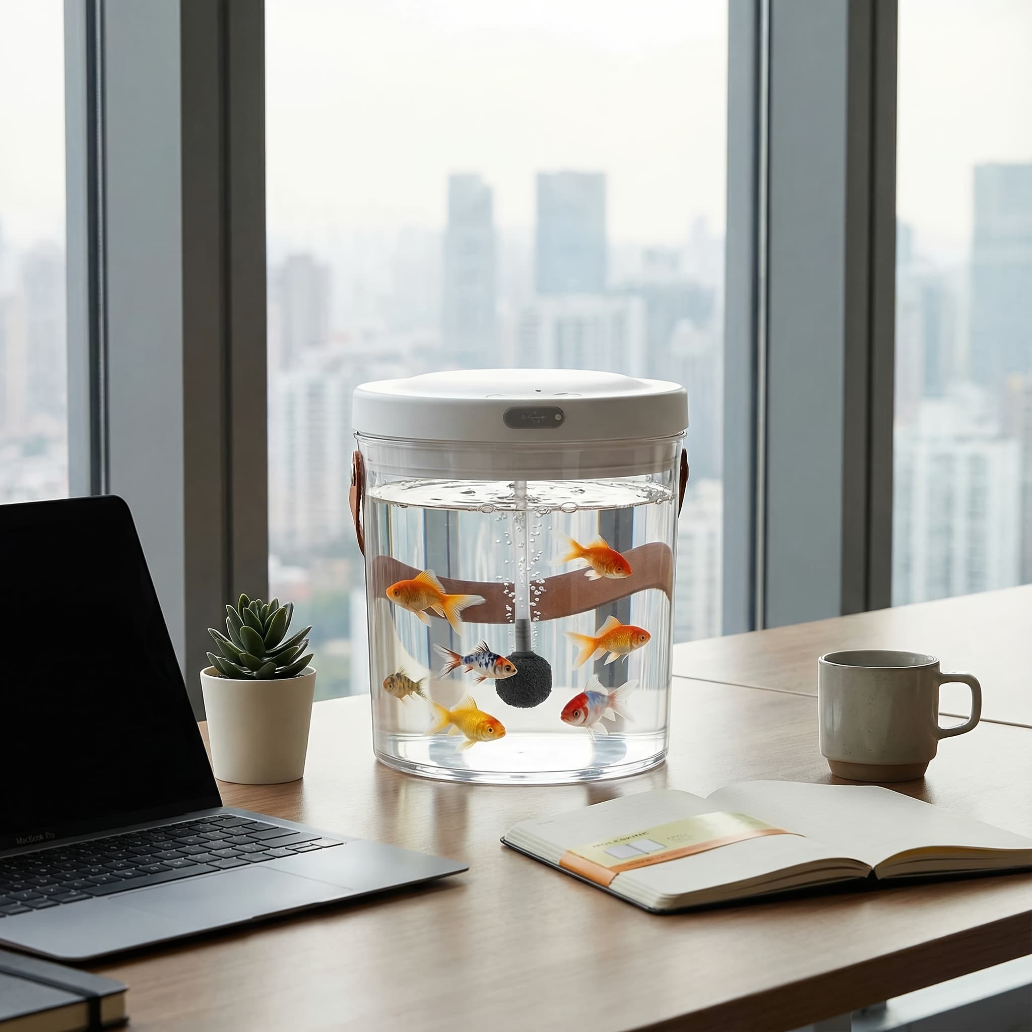 TEMU Portable Mini Fish Tank With Silent Circulation, 7 Color Led Light, Oxygen Supply And , Clear Desktop Aquarium Decor For Office Or Home