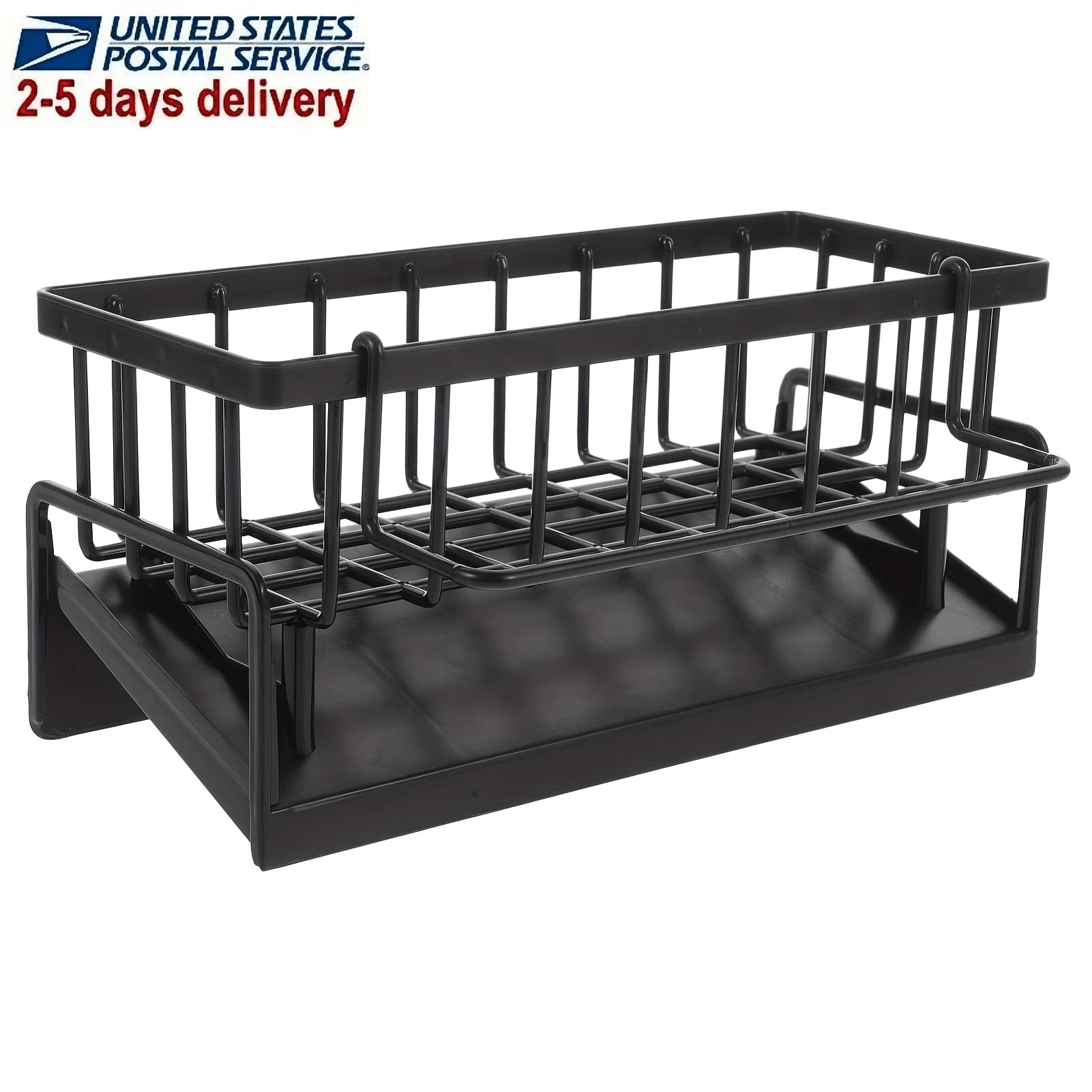 TEMU Black Sponge Drain Rack With Dishcloth Holder, Sink Storage Rack For Sponges, Dish Soap, Dishcloths, Brushes, And Utility Cloths, Christmas