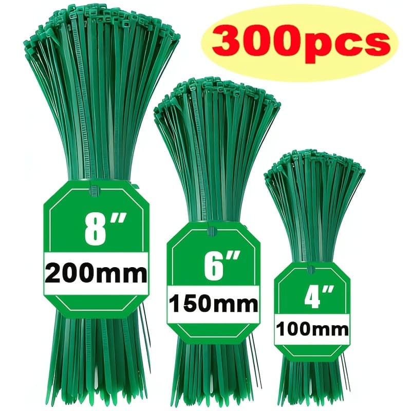 TEMU 300pcs Green Heavy-duty Zip Ties, Sizes Of Zip Ties 4/6/8 Inches, Cable Ties, 18-50 Pound Tensile Strength, Zippers, Rope Management For Christmas, Garden, Gardening