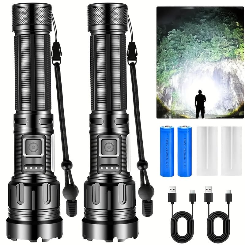 TEMU 2pcs Rechargeable , , 7 , -, 2600mah Battery, Usb , Non-waterproof, For Camping, , Use