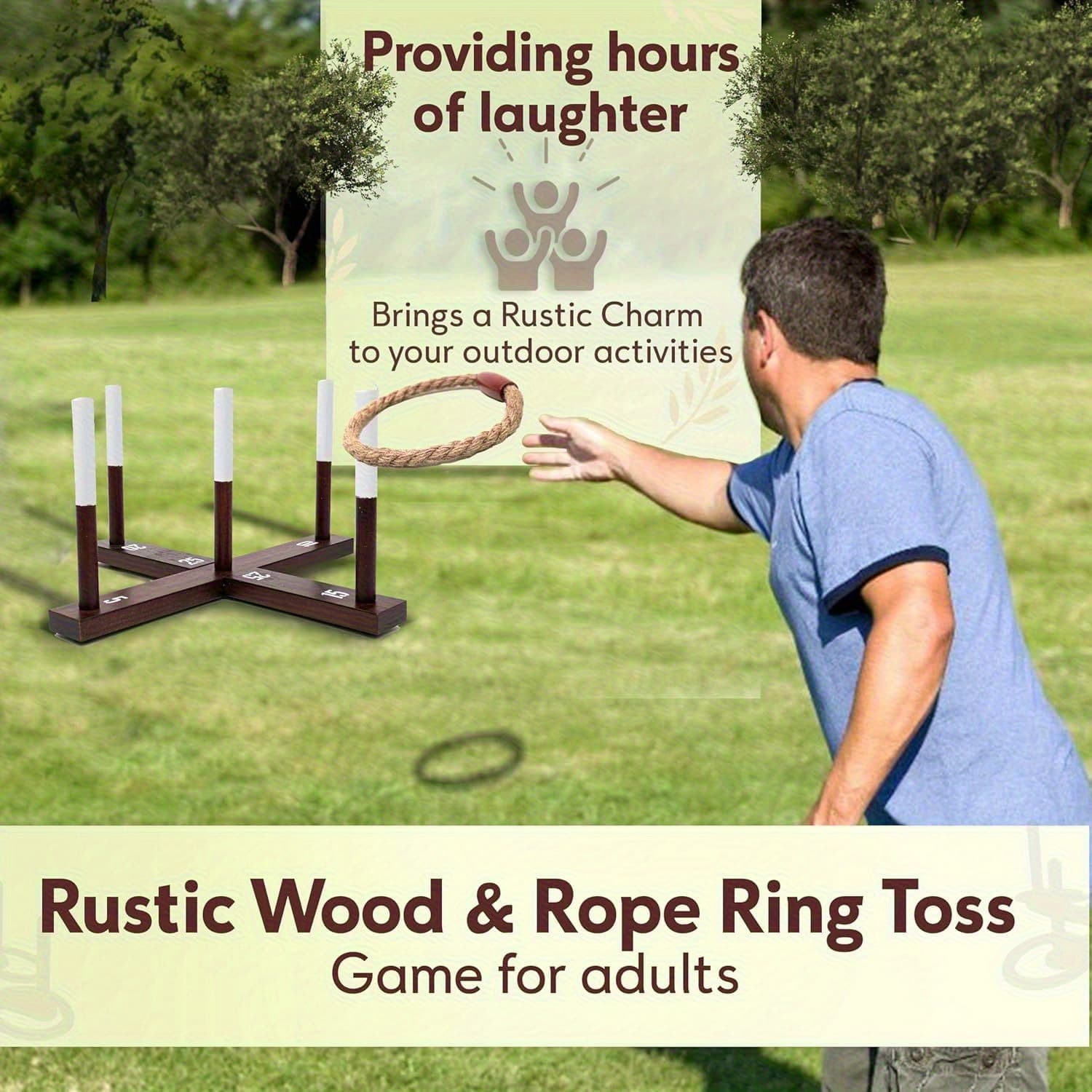 TEMU Wooden Set Comes With A Wide-grip Wooden Base, Rope Rings And A Storage Bag. This Lawn Game Is Perfect For Adults , Ideal For Father's Day Events, Outdoor Parties And Activities.