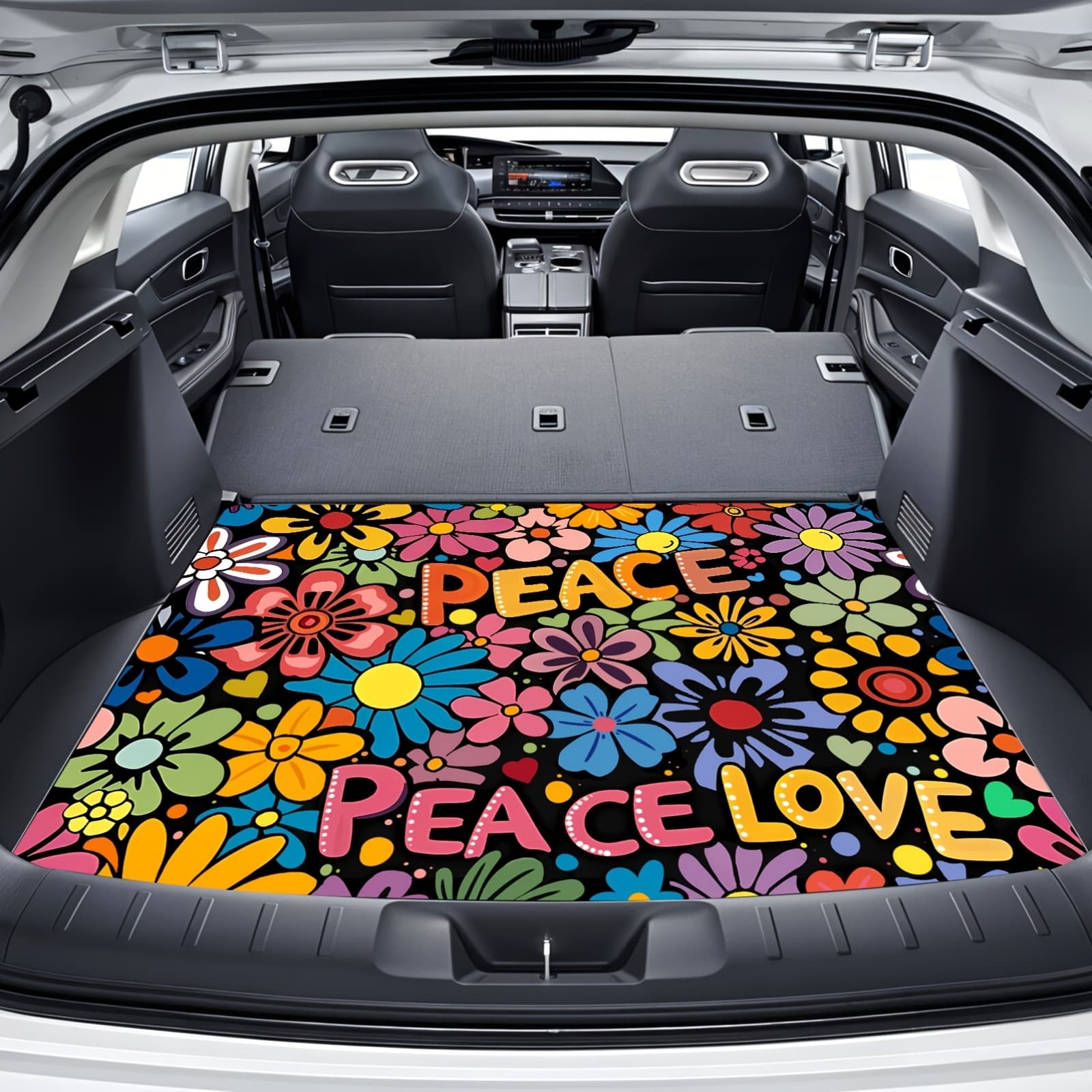 TEMU 1pc Car Durable Trunk Mat, Fashionable And Bright Floral Multifunctional Trunk Storage Mat, Easy To Clean Polyester Material, Suitable For All Vehicles, Interior Upgrade, Car Interior Additions