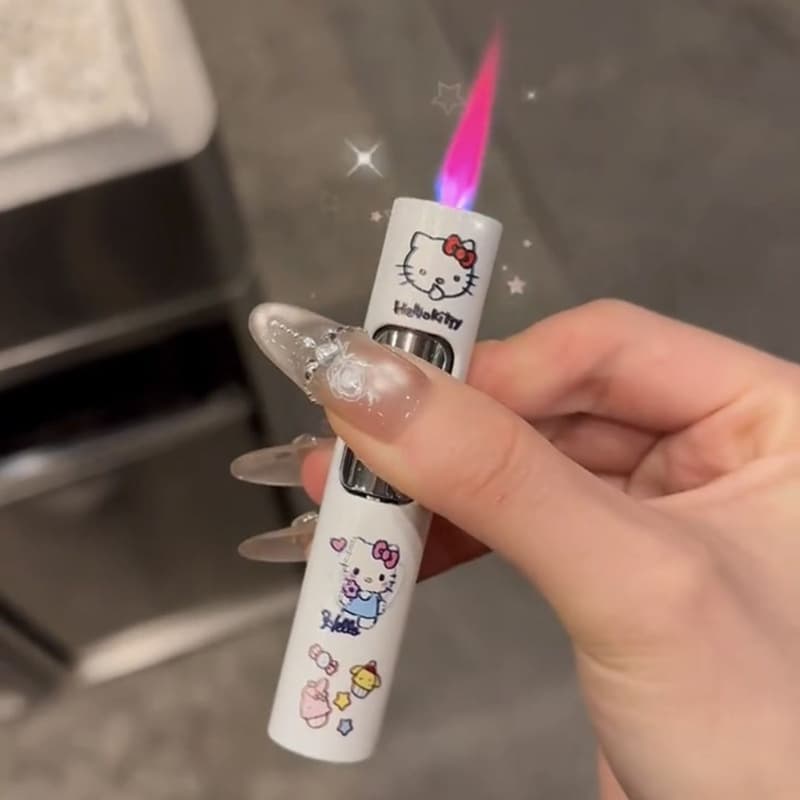 TEMU Cylindrical Hello Kitty Cat Lighter, Windproof Inflatable Lighter, Cute White Press Igniter, Cartoon Kuromi Lighter Creative Gift (gas Free), Without Battery
