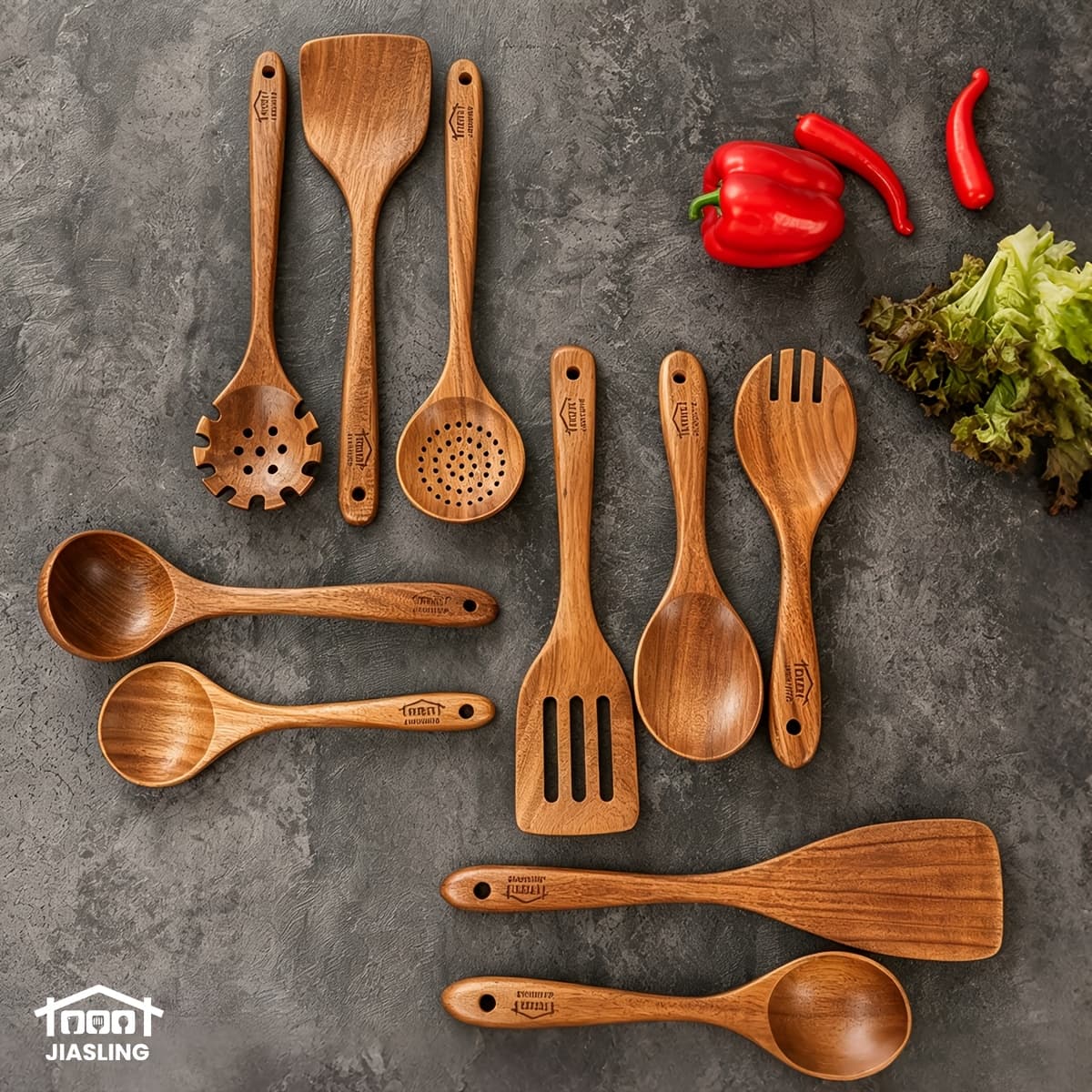 TEMU 10pcs Wooden Spoons For Cooking, Natural Teak Wooden Kitchen Utensils Set Kitchen Pan Wooden Utensils For Cooking Wooden Cooking Utensils Wooden Spatulas For Cooking