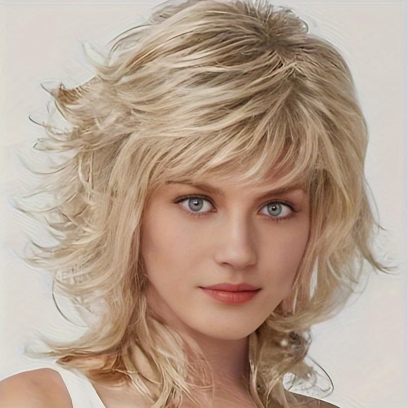 TEMU Synthetic Wigs For Women Featuring Mid-length, Blonde, Wavy Layers, Suitable For Everyday Use, Parties, And Halloween